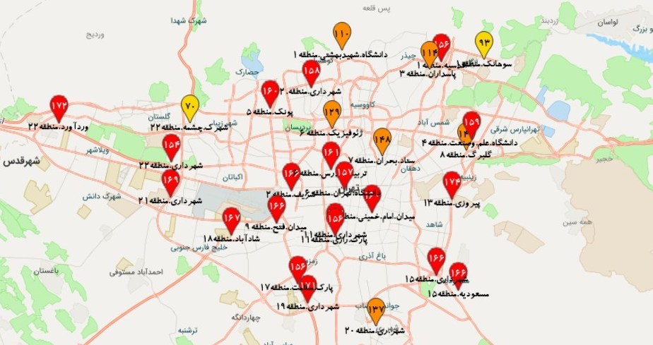 تداوم هوای ناسالم تهران؛ ۲۰ ایستگاه در وضعیت قرمز